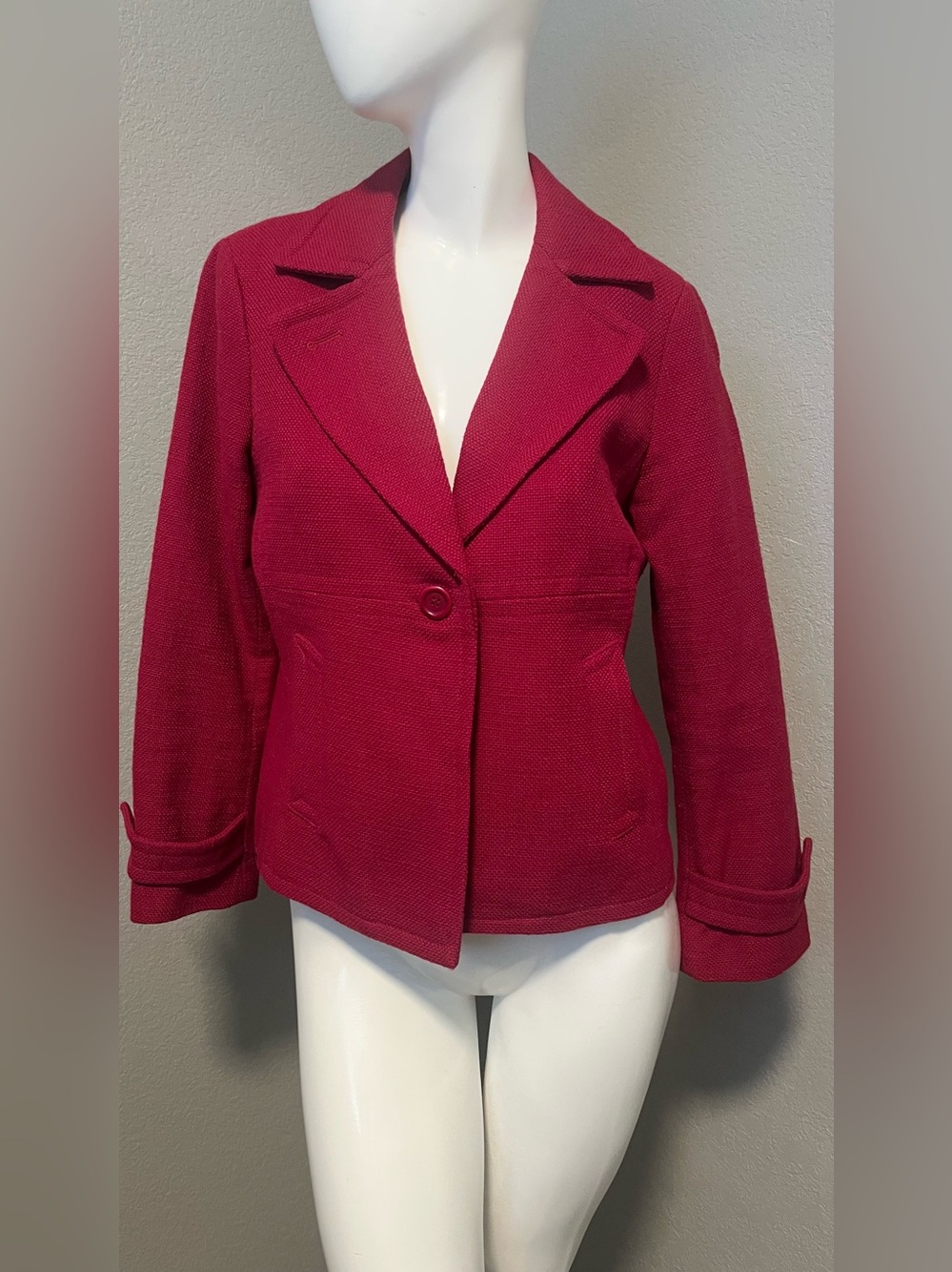 Women’s TALBOTS PETITE Dark Red One Button 100% Cotton LSJ acket Blazer Size 12P